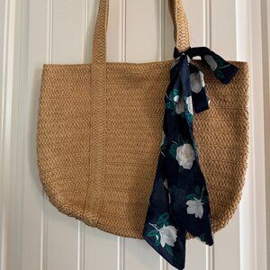 Draper James Woven Straw Tote with Floral Scarf